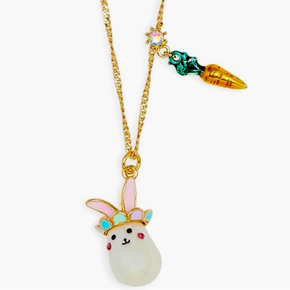 New Betsey Johnson Pearl Critters Bunny Short Pendant Necklace - Picture 6 of 11